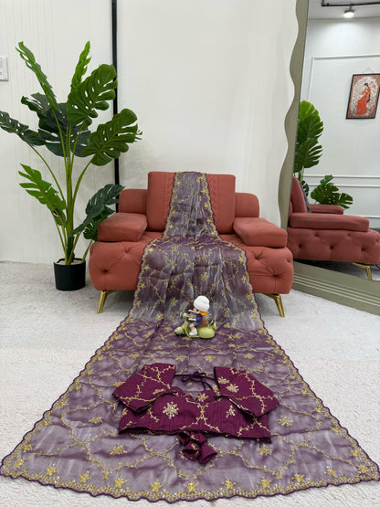 Ceremony Wear Purple Color Heavy Jimmy Chu And Thread With Sequence Work Saree