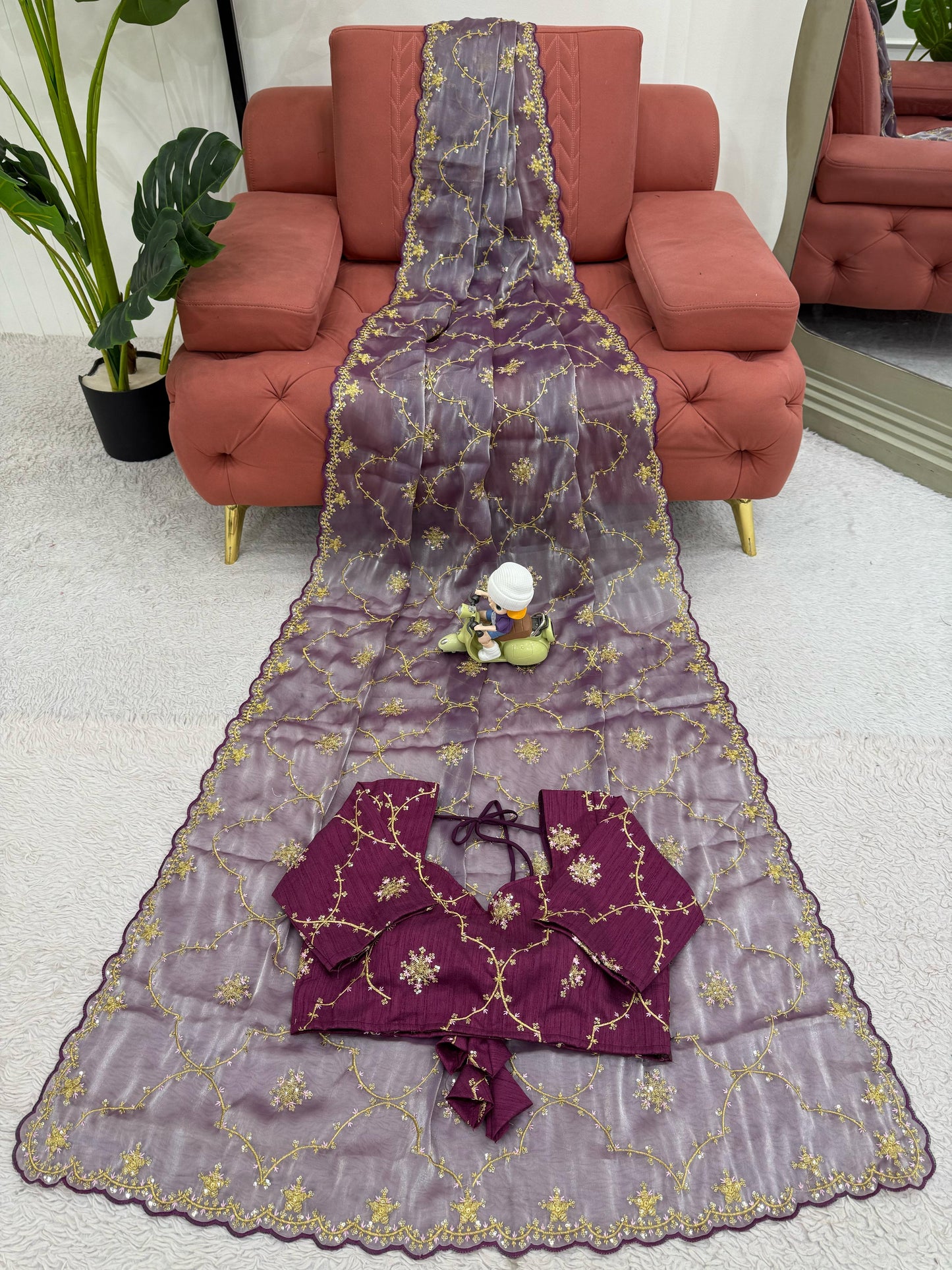 Ceremony Wear Purple Color Heavy Jimmy Chu And Thread With Sequence Work Saree