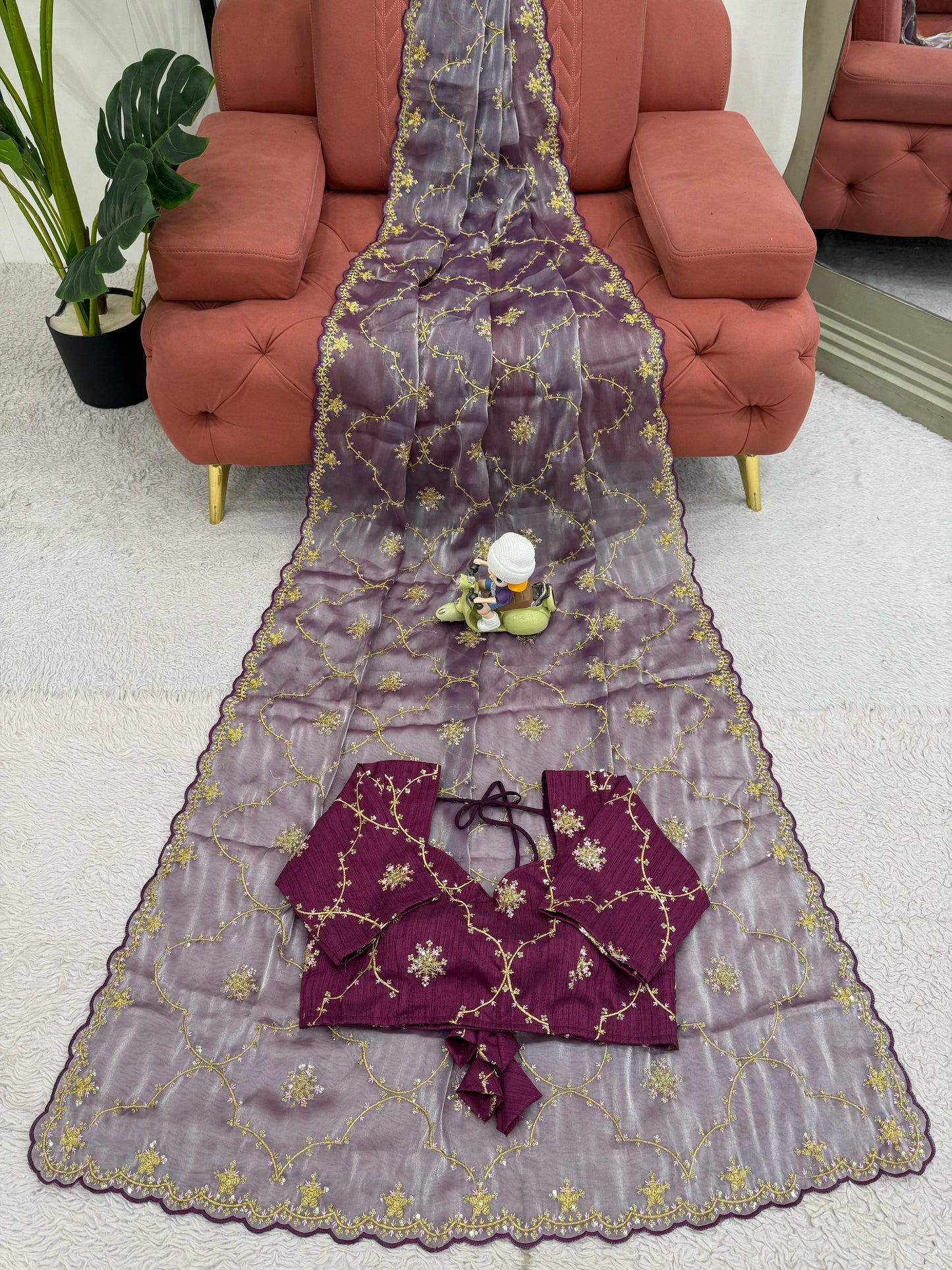 Ceremony Wear Purple Color Heavy Jimmy Chu And Thread With Sequence Work Saree