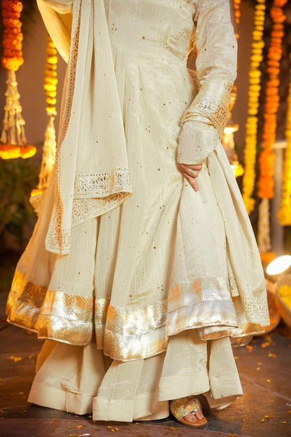 Weddings Wear Off White Chinon Silk Neha's Wear Palazzo Suit Set