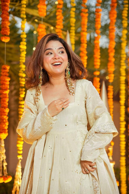 Weddings Wear Off White Chinon Silk Neha's Wear Palazzo Suit Set