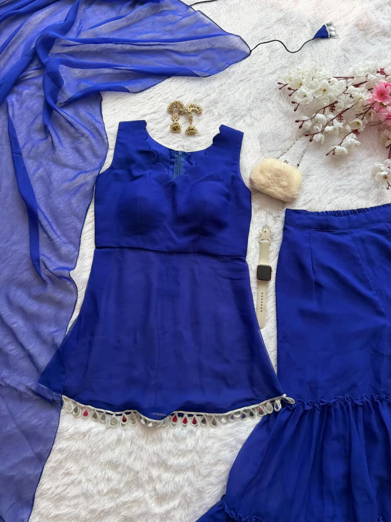Designer Royal Blue Color Pure Georgette Sharara Suit
