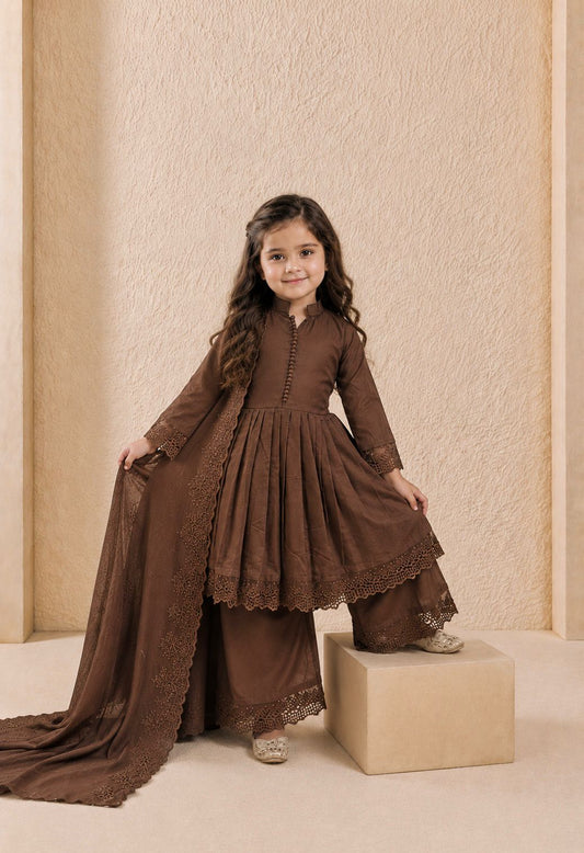 Designer Coffee Color Heavy Roman Silk Kids Palazzo Set