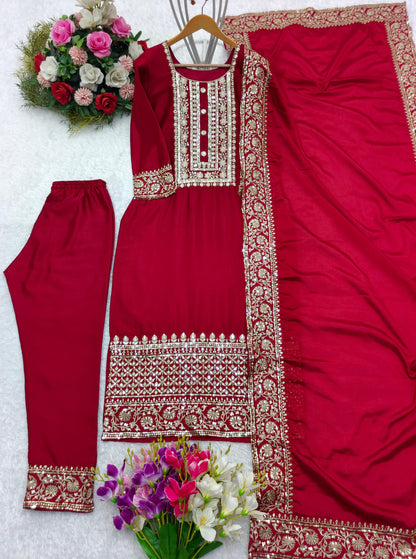 Red Color Traditional Wear Sequence Work Salwar Suit