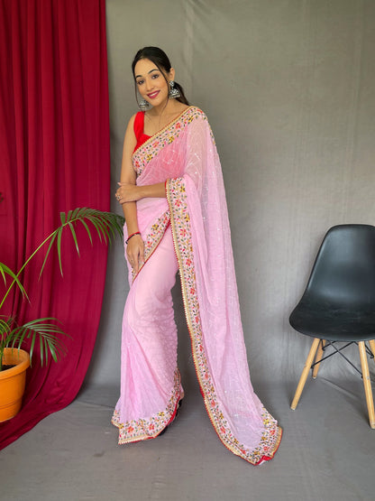 Occasion Wear SEQUENCE WORK Pink Color Saree