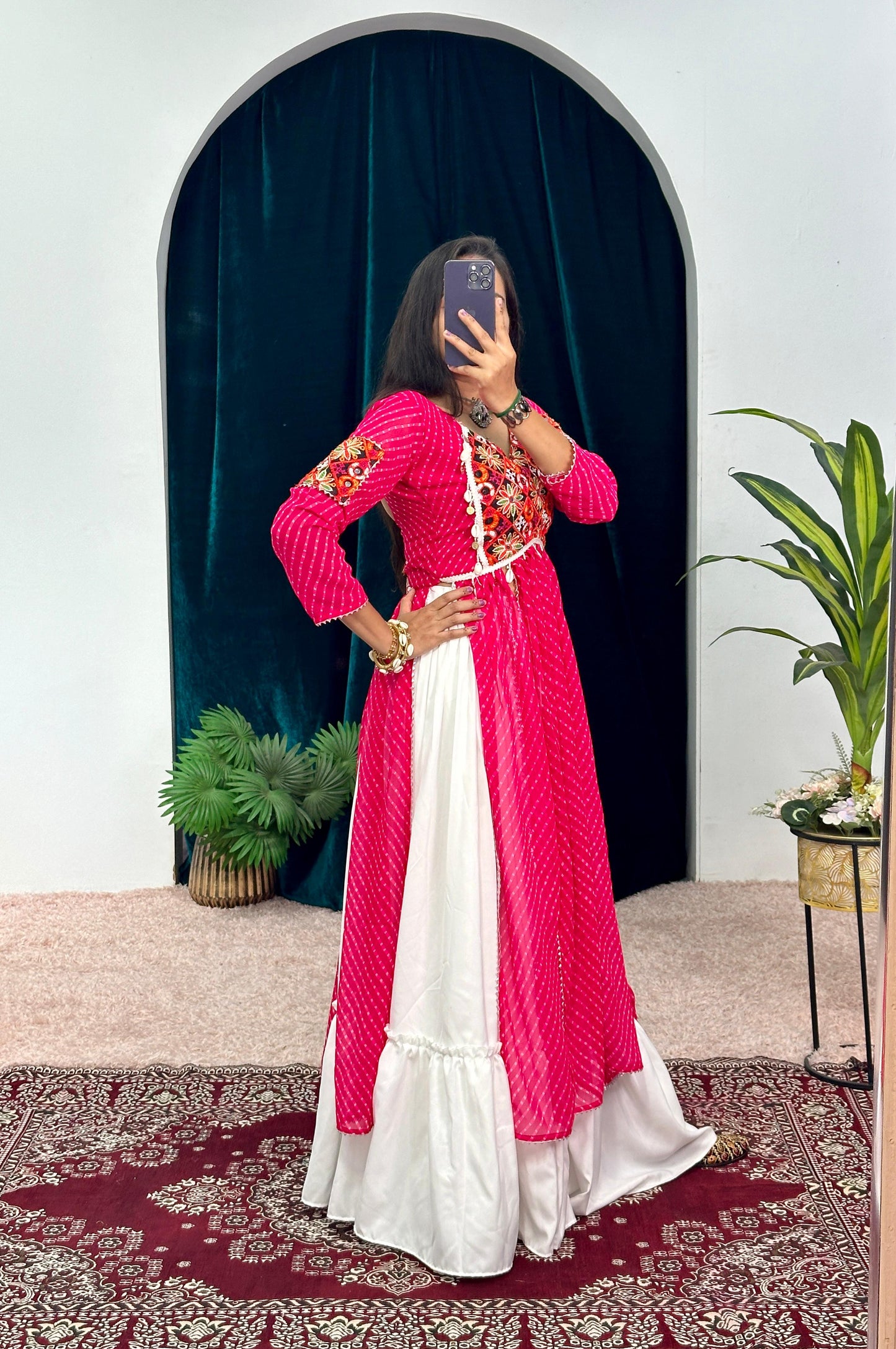 Navratri Style Pink Color Rayon With Faux Georgette Embroidery Work Blouse Lehenga Choli