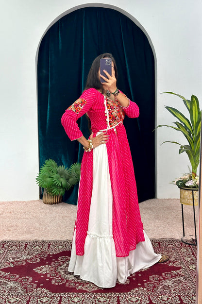 Navratri Style Pink Color Rayon With Faux Georgette Embroidery Work Blouse Lehenga Choli
