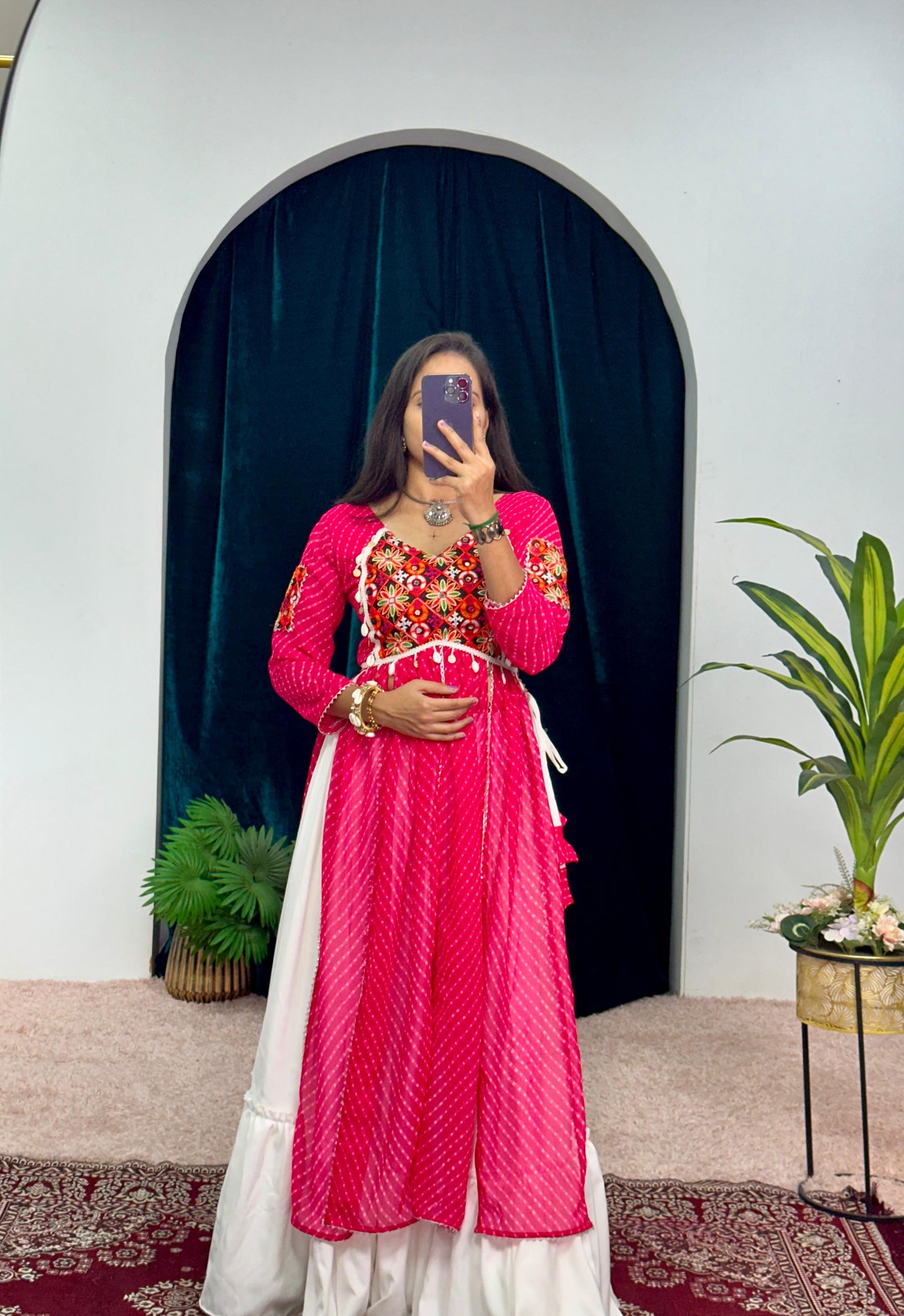 Navratri Style Pink Color Rayon With Faux Georgette Embroidery Work Blouse Lehenga Choli
