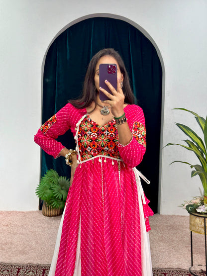 Navratri Style Pink Color Rayon With Faux Georgette Embroidery Work Blouse Lehenga Choli
