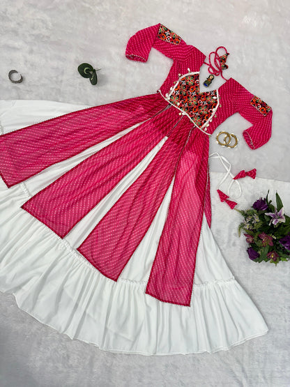 Navratri Style Pink Color Rayon With Faux Georgette Embroidery Work Blouse Lehenga Choli