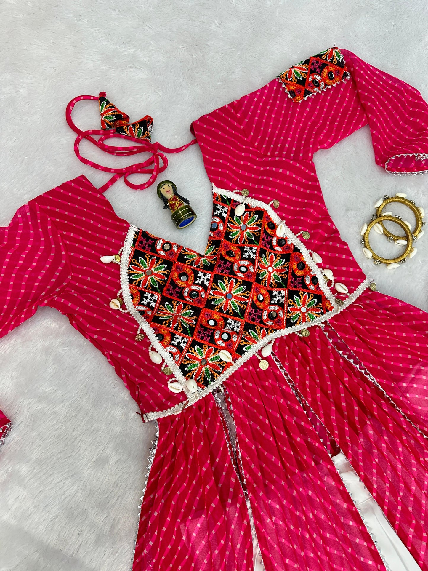 Navratri Style Pink Color Rayon With Faux Georgette Embroidery Work Blouse Lehenga Choli