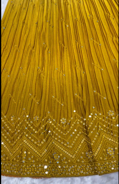 Haldi Wear Yellow Color Shaded Chinon Silk Sequins And Thread Embroidery Work Lehenga Choli