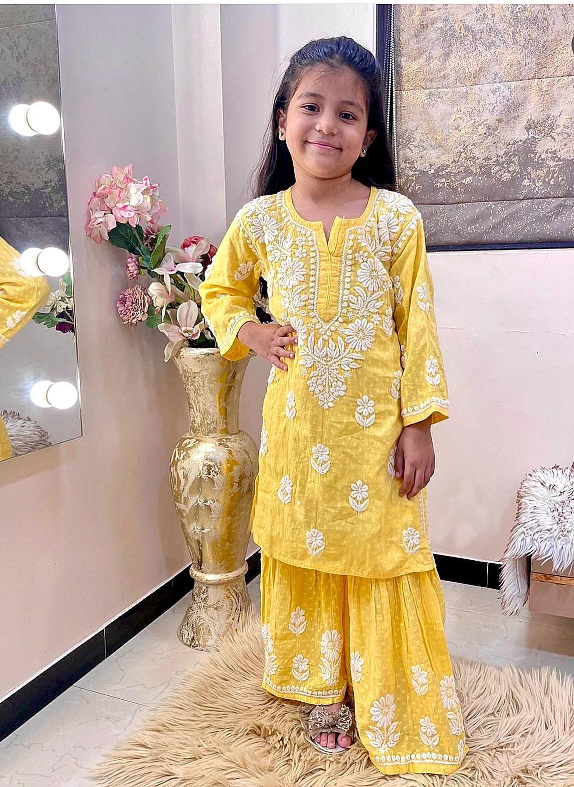 Designer Rayon Cotton Embroidered Top with Fancy Sharara