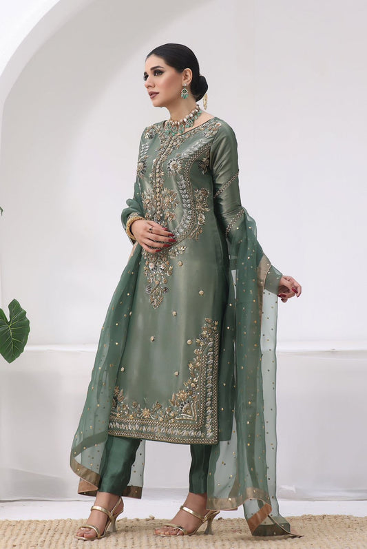 Gorgeous Pista Color Silk Embroidered Anarkali Suit