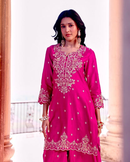 Ravishing Pink Silk with Sequence Work Palazzo Suit