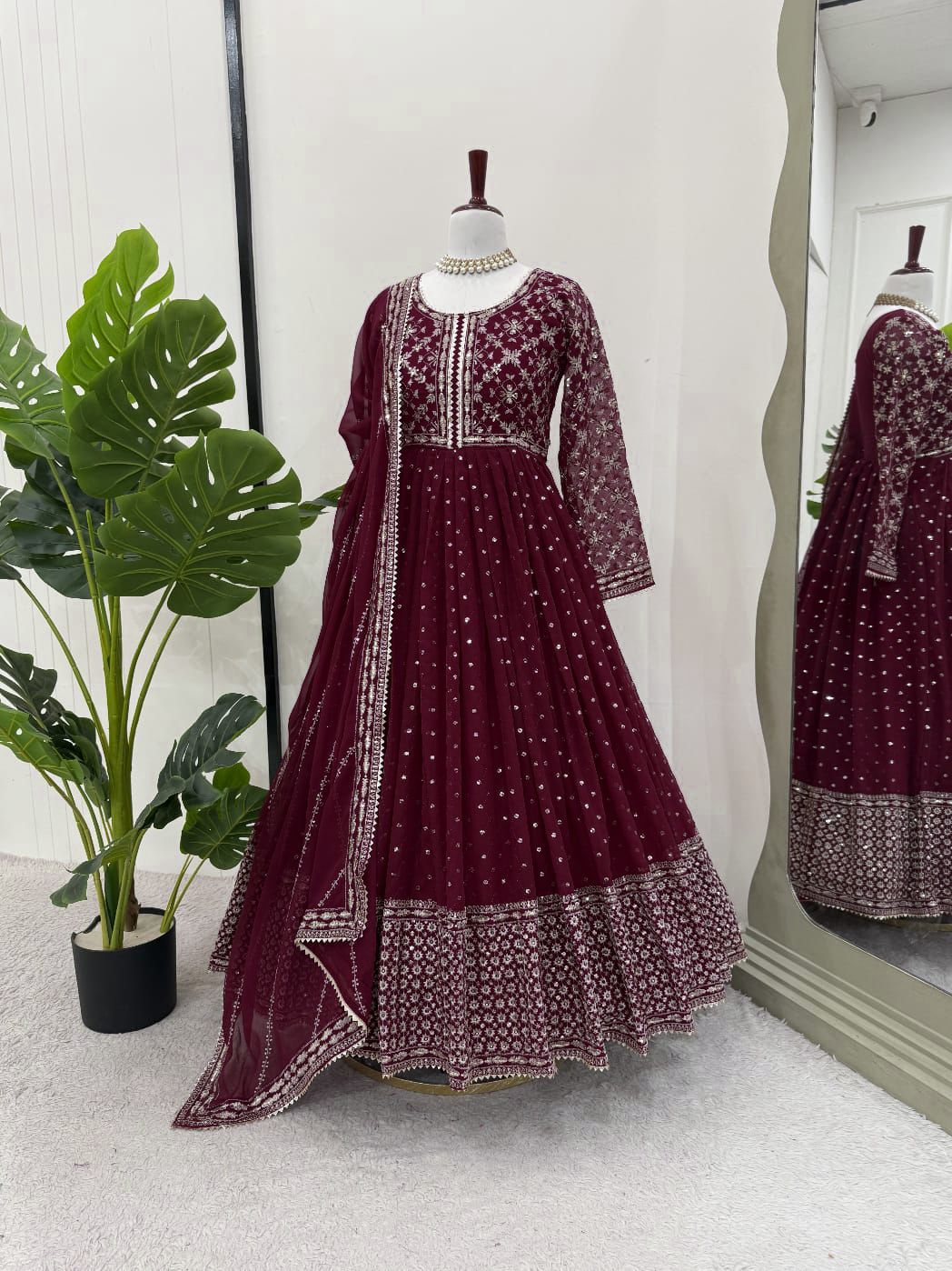 Fabulous Gorgette Maroon Color Gown