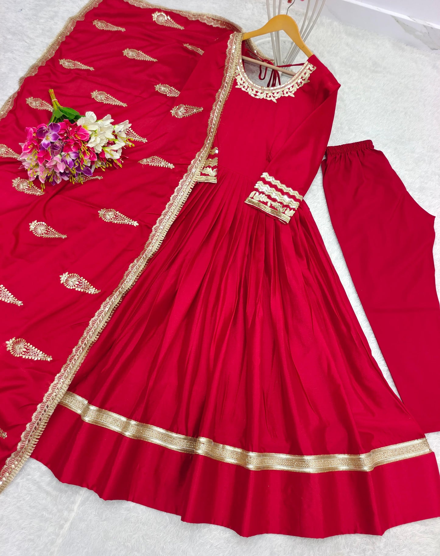 Fabulous Chinnon 5mm Sequence Work Red Color Gown