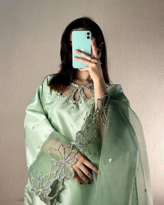 Fantastic Organza Green Color Salwar Suit