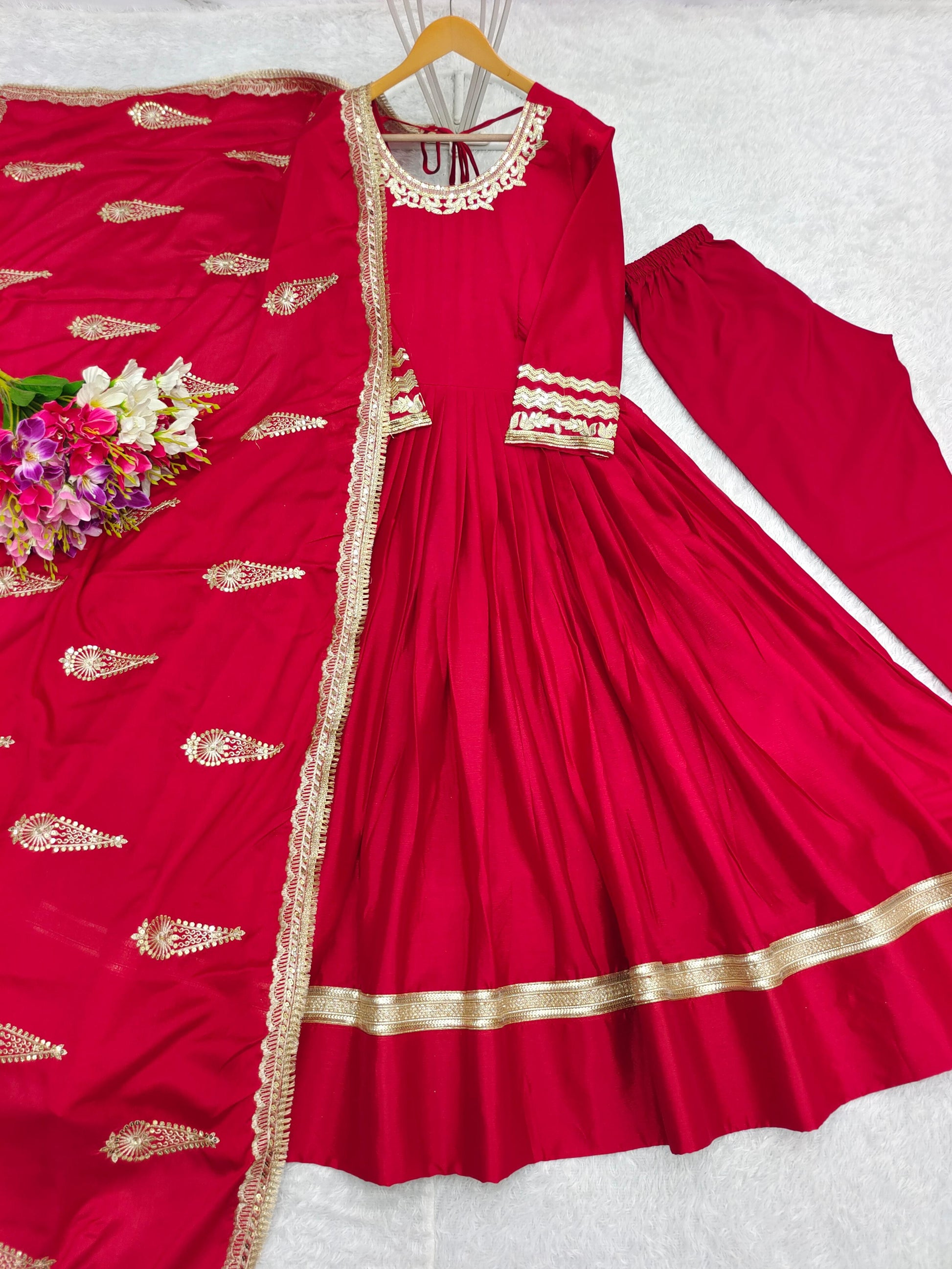 Fabulous Chinnon 5mm Sequence Work Red Color Gown