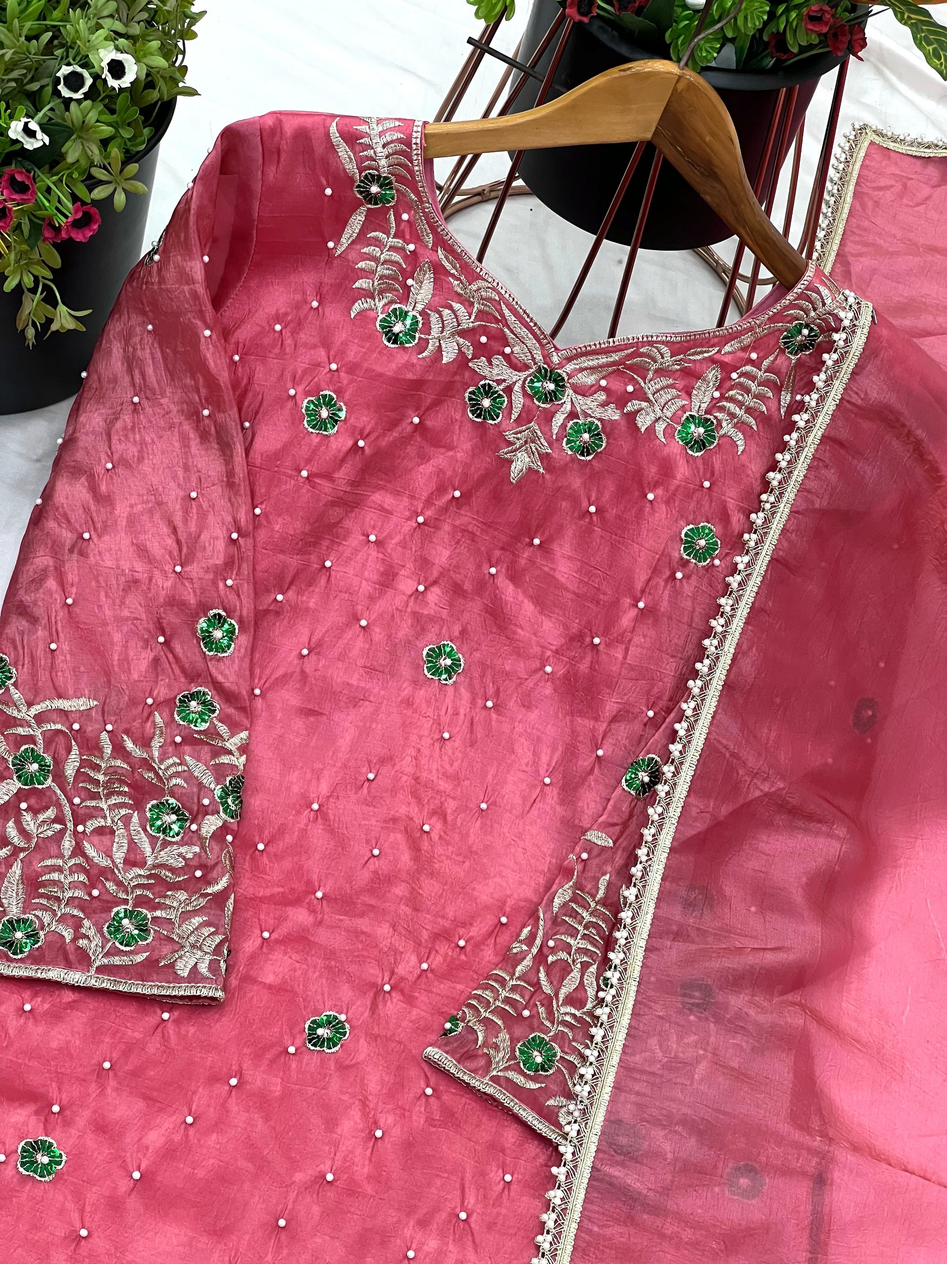 Imposing Sequence Work Pink Color Palazzo Suit