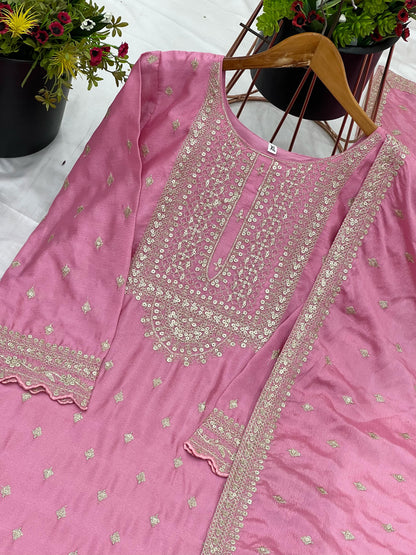 Heavy Embroidery Work Light Pink Color Sharara Suit