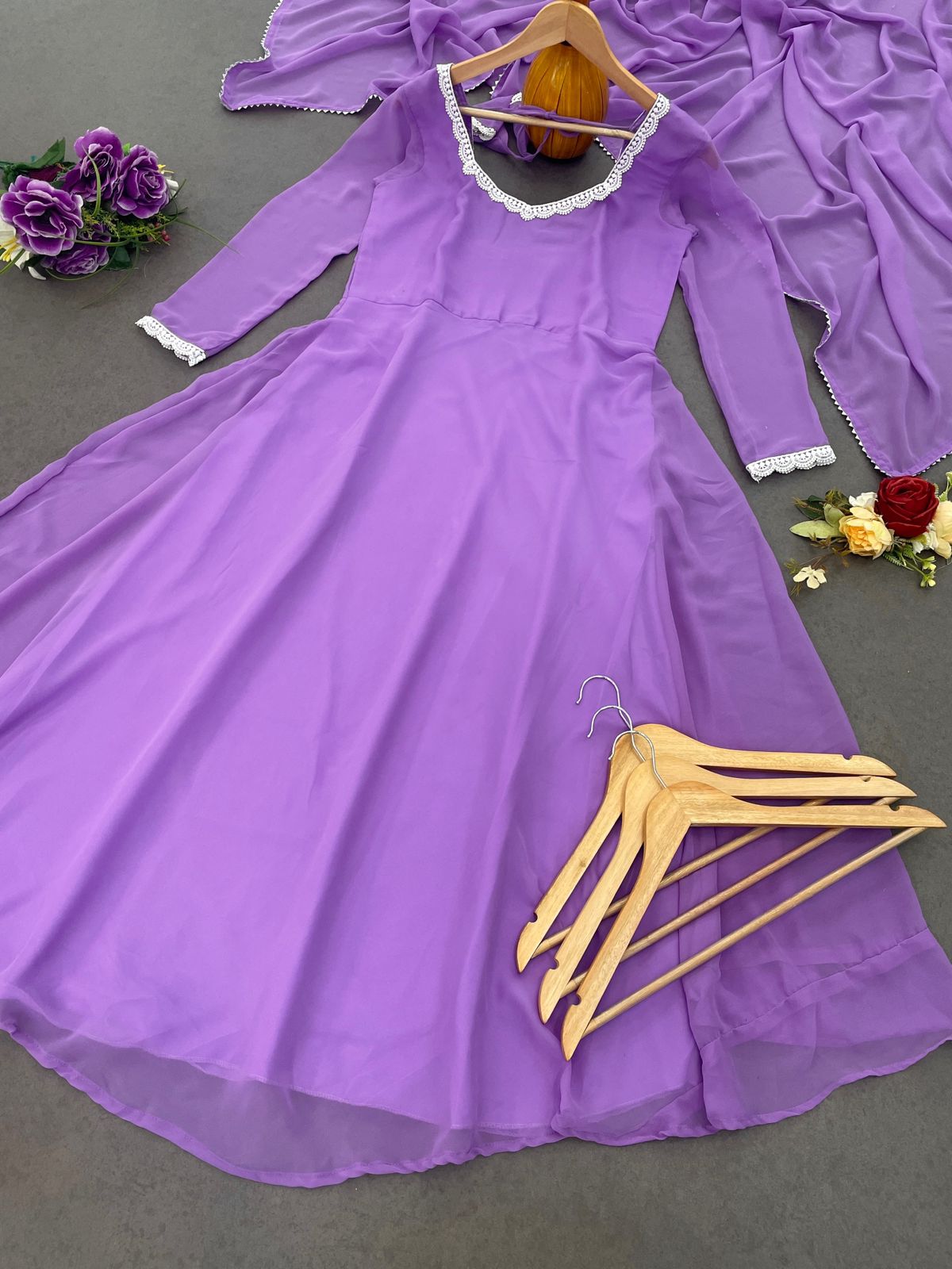 Luxuriant Georgette Lavender Color Gown