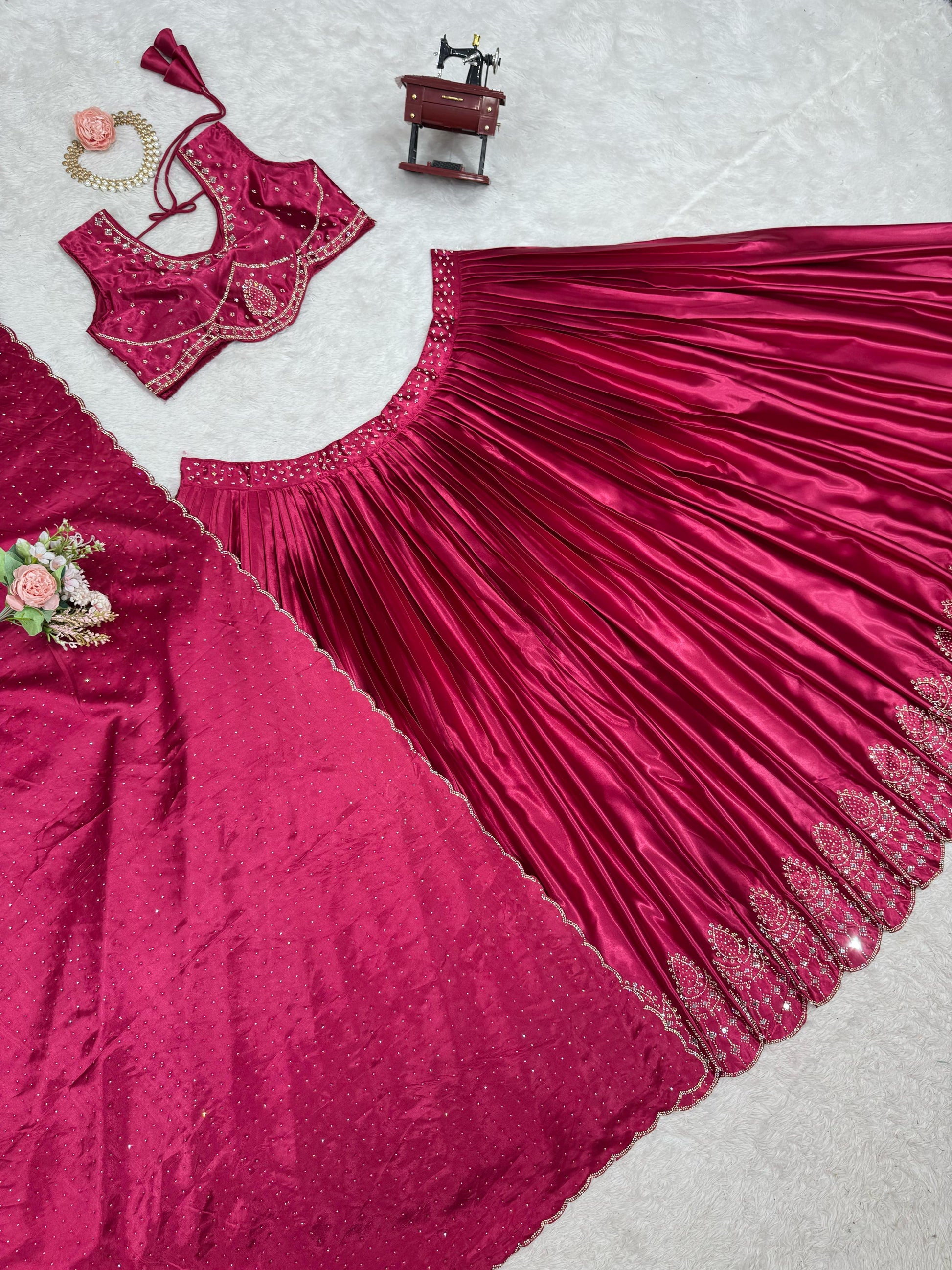 Wedding Wear Pink Color Satin Silk Lehenga Choli