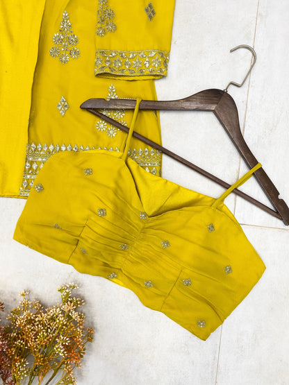 Attractive Georgette Yellow Color Palazzo With Koti