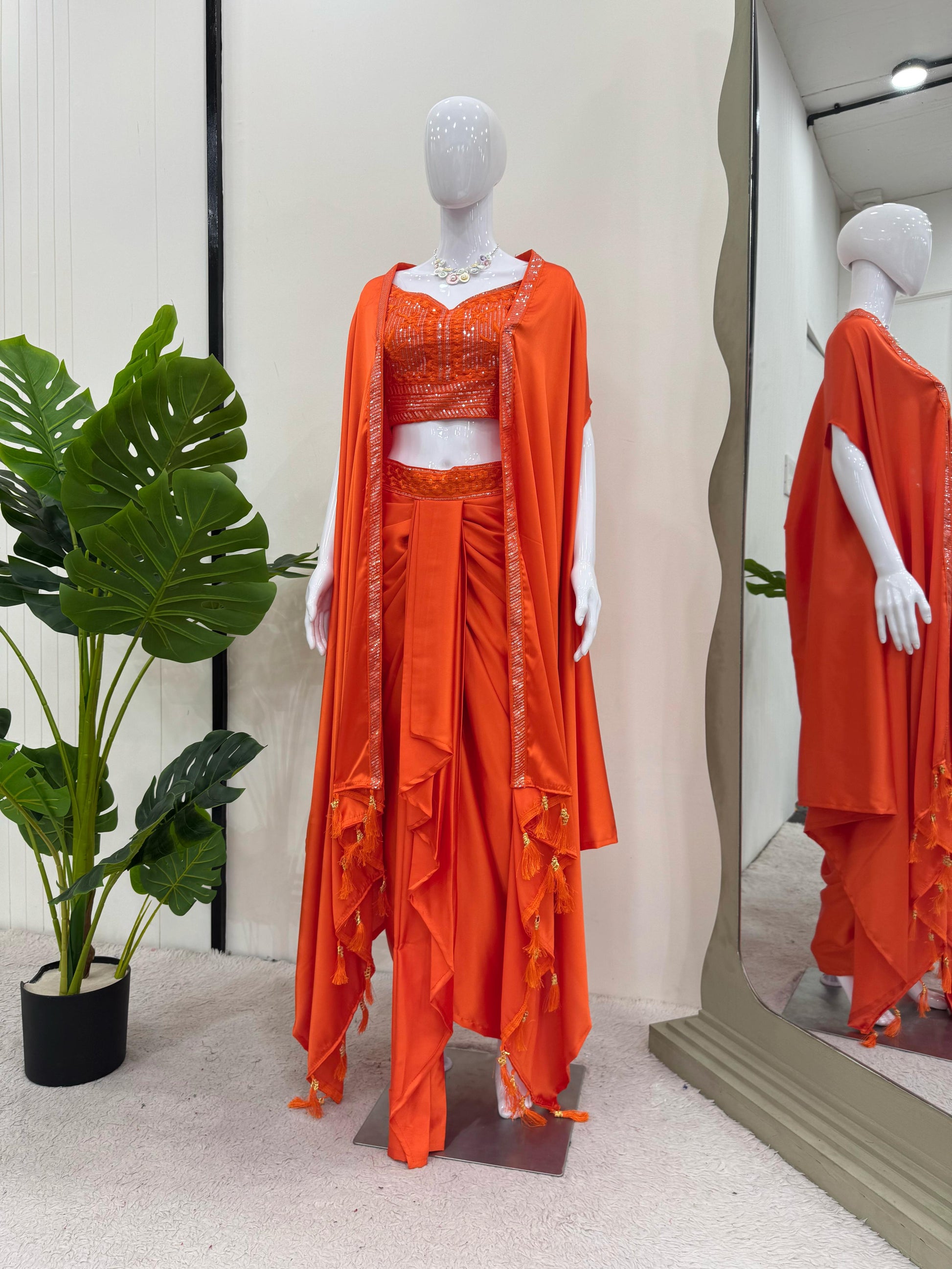 Blissful Orange Color Dhoti Suit With Shrug