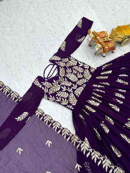 Luxuriant Thread Work Purple Color Gown