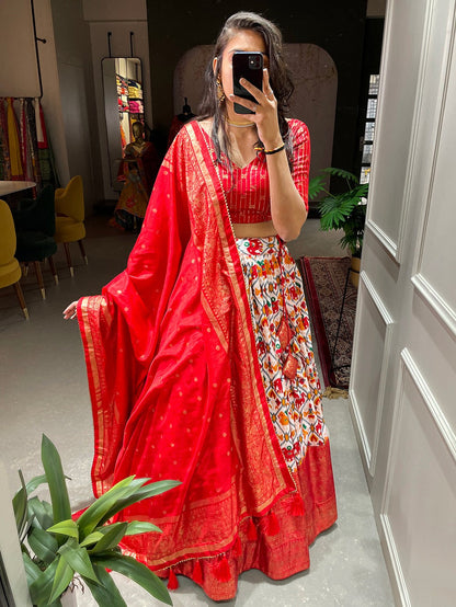 Preferable Patola Print With Foil Work Red Color Lehenga Choli