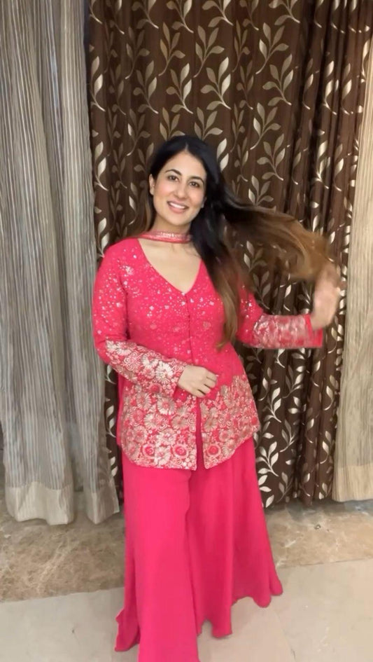 Stunning Georgette Pink Color Sharara Suit