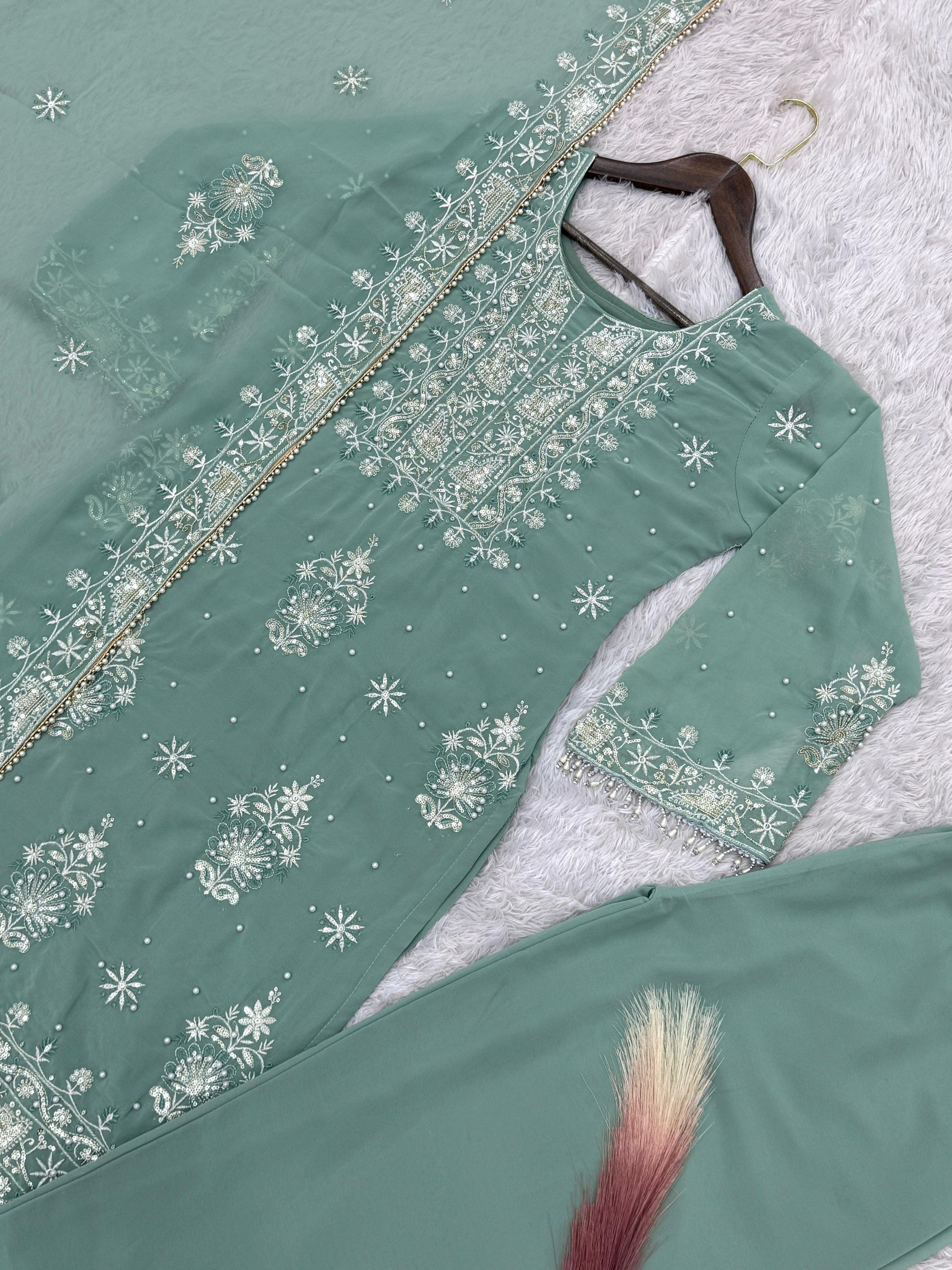 Classic Georgette Sequence Work Rama Color Plazzo Suit