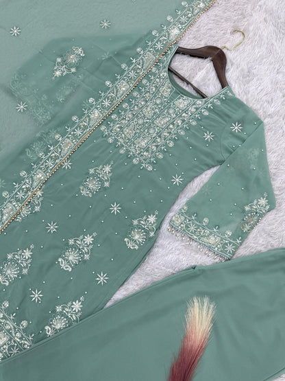 Classic Georgette Sequence Work Rama Color Plazzo Suit