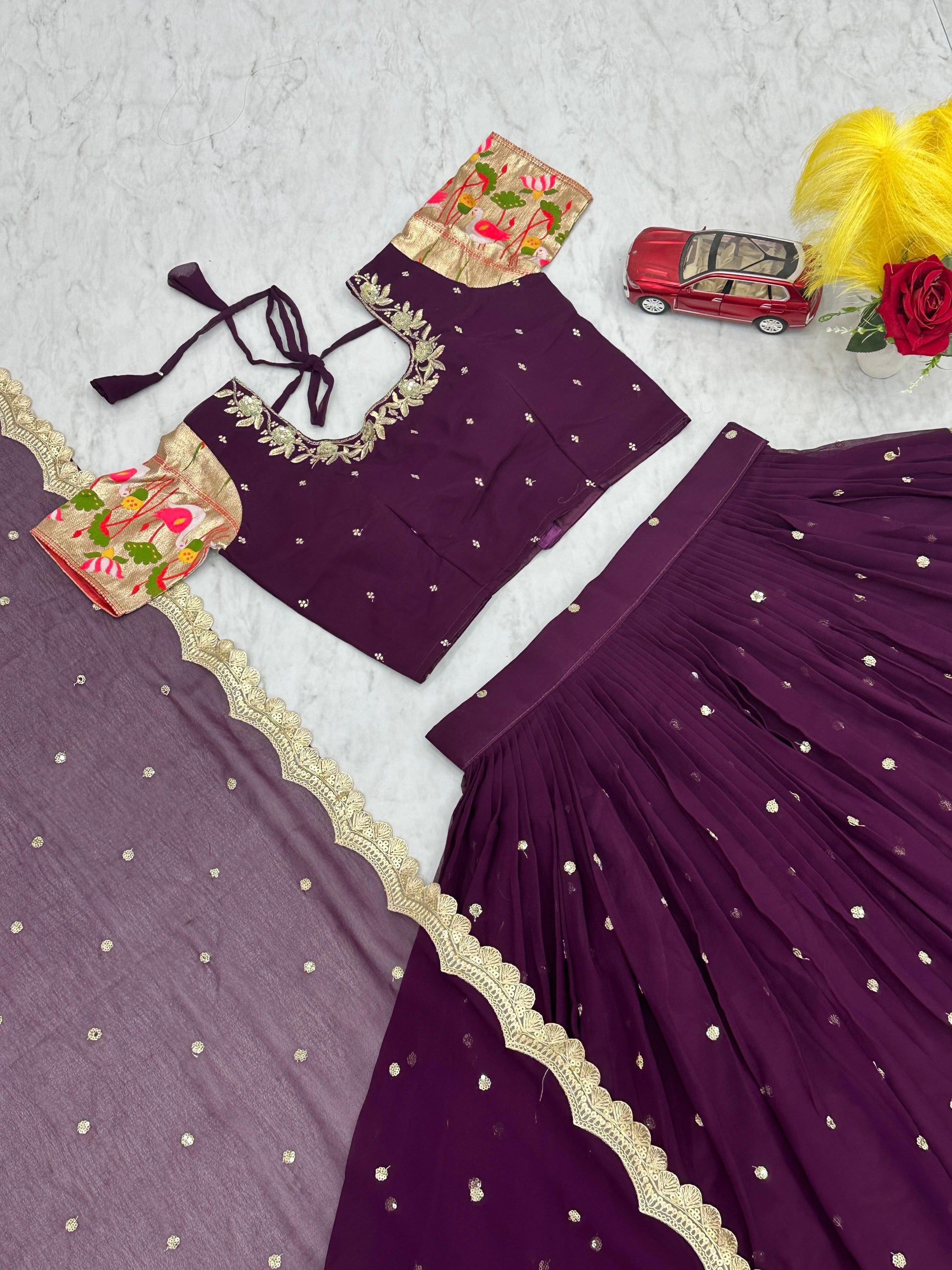Occasion Wear Sequence Work Wine Color Lehenga Choli