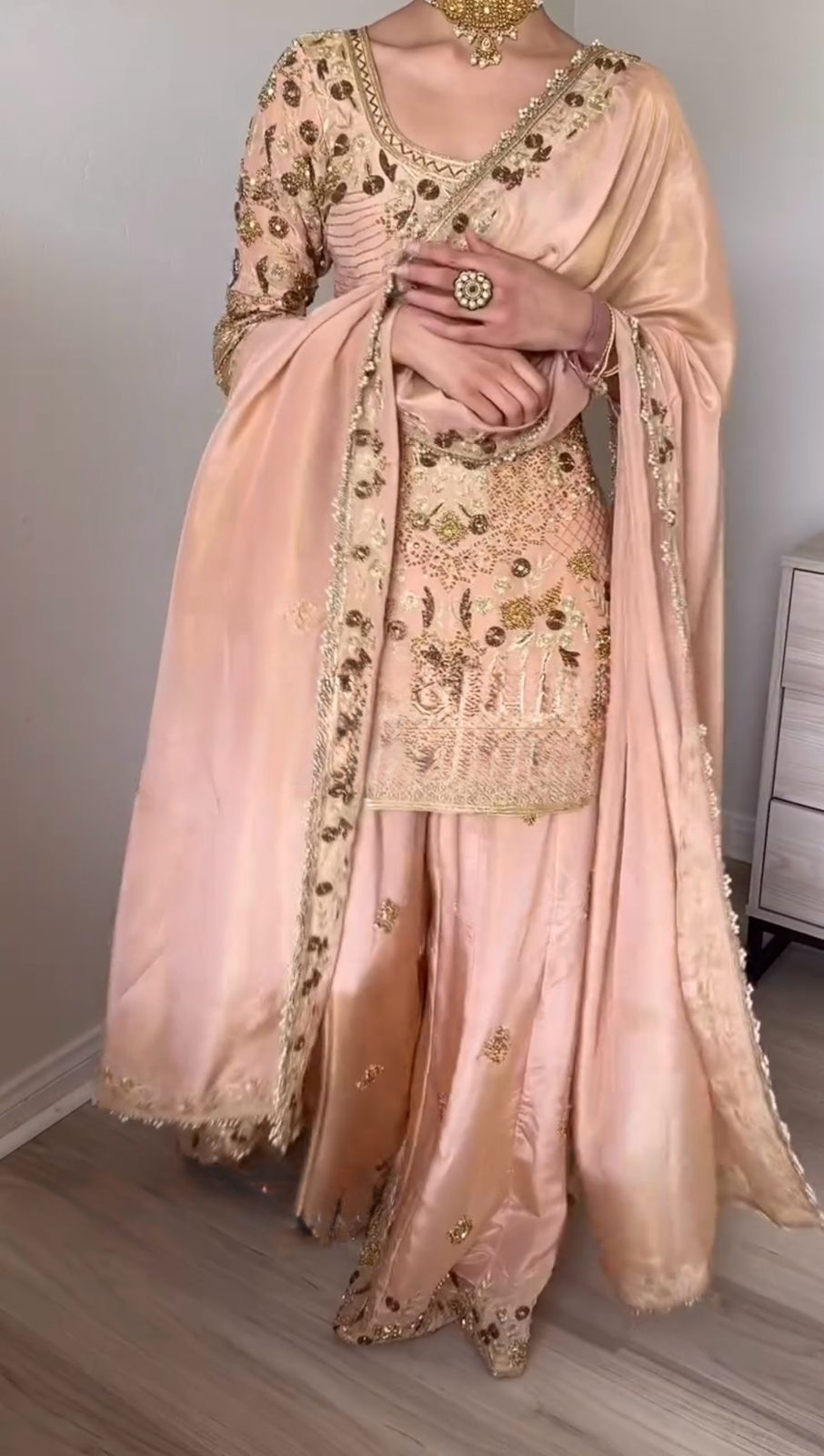 Elegant Jalpari Cotton Embroidery Work Peach Color Sharara Suit