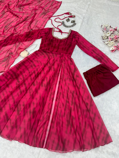 Classic Georgette Pink Color Mirror Work Anarkali Suit