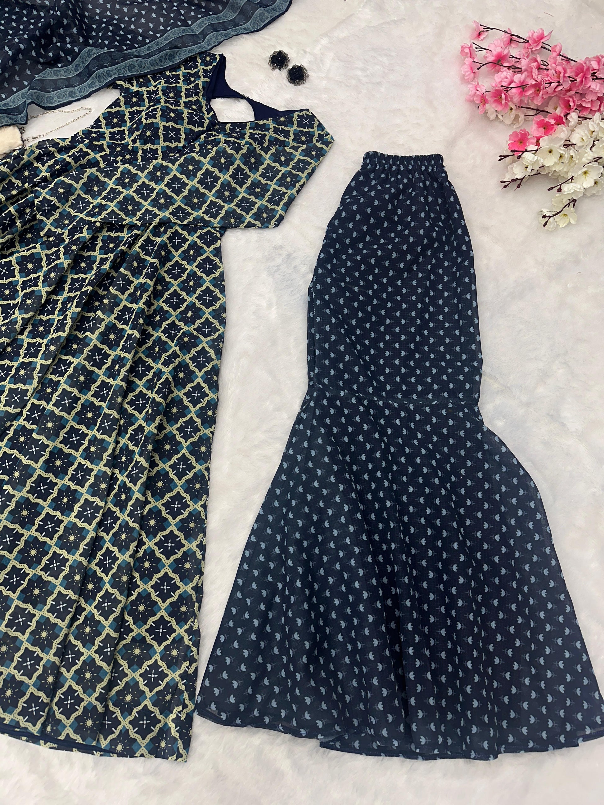 Captivating Cotton Printed Blue Color Gown
