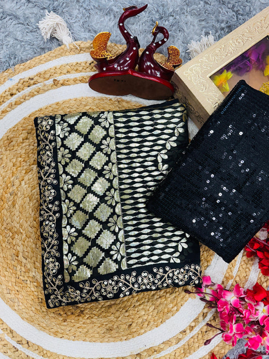 Function Wear Rangoli Silk Black Color Saree