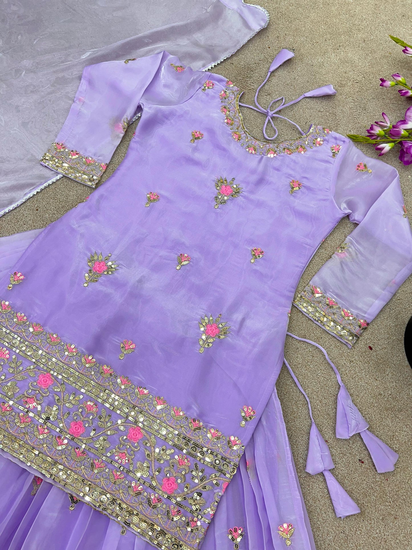 Wedding & Party Wear Sequence Work Lavender Color Top With Lehenga