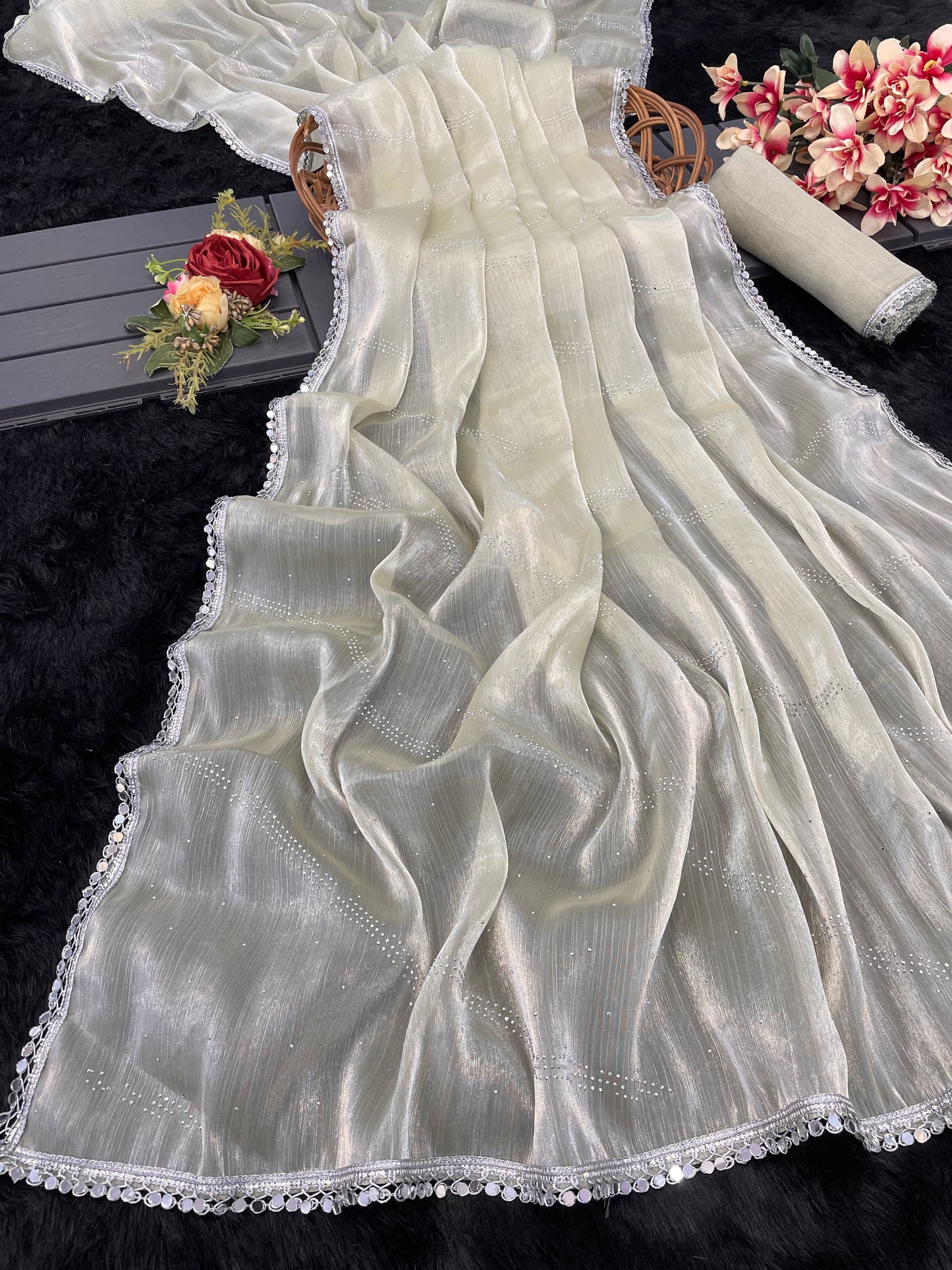 Eyes Catching Burberry Silk Off White Color Saree