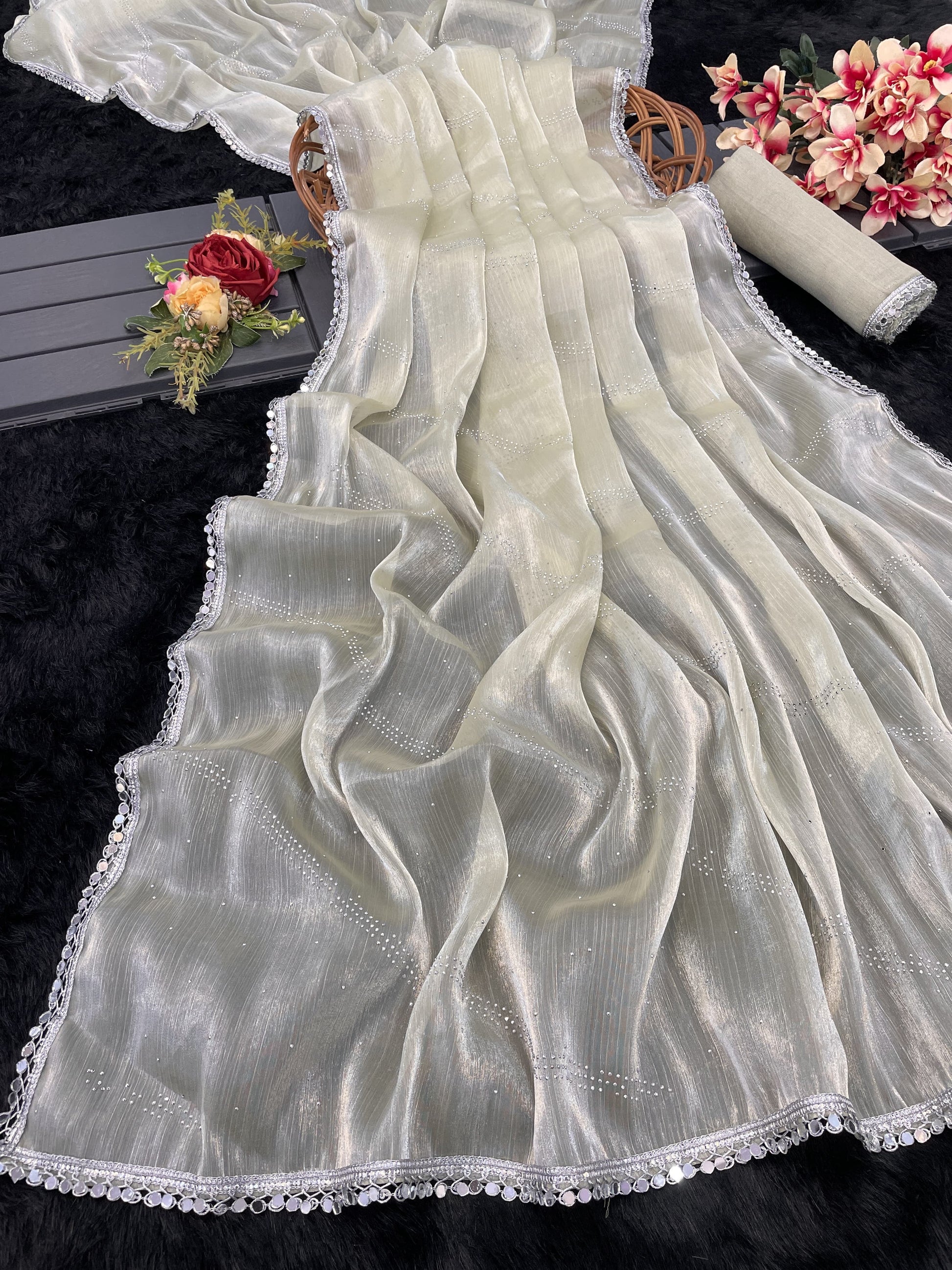 Eyes Catching Burberry Silk Off White Color Saree
