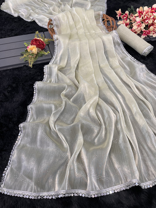 Eyes Catching Burberry Silk Off White Color Saree