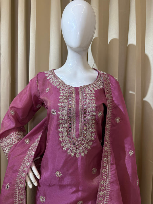 Gorgeous Pink Simmer Embroidery Work Palazzo Suit