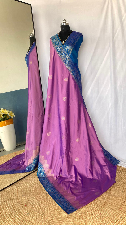Shining Tone Silk Lavender Color Saree