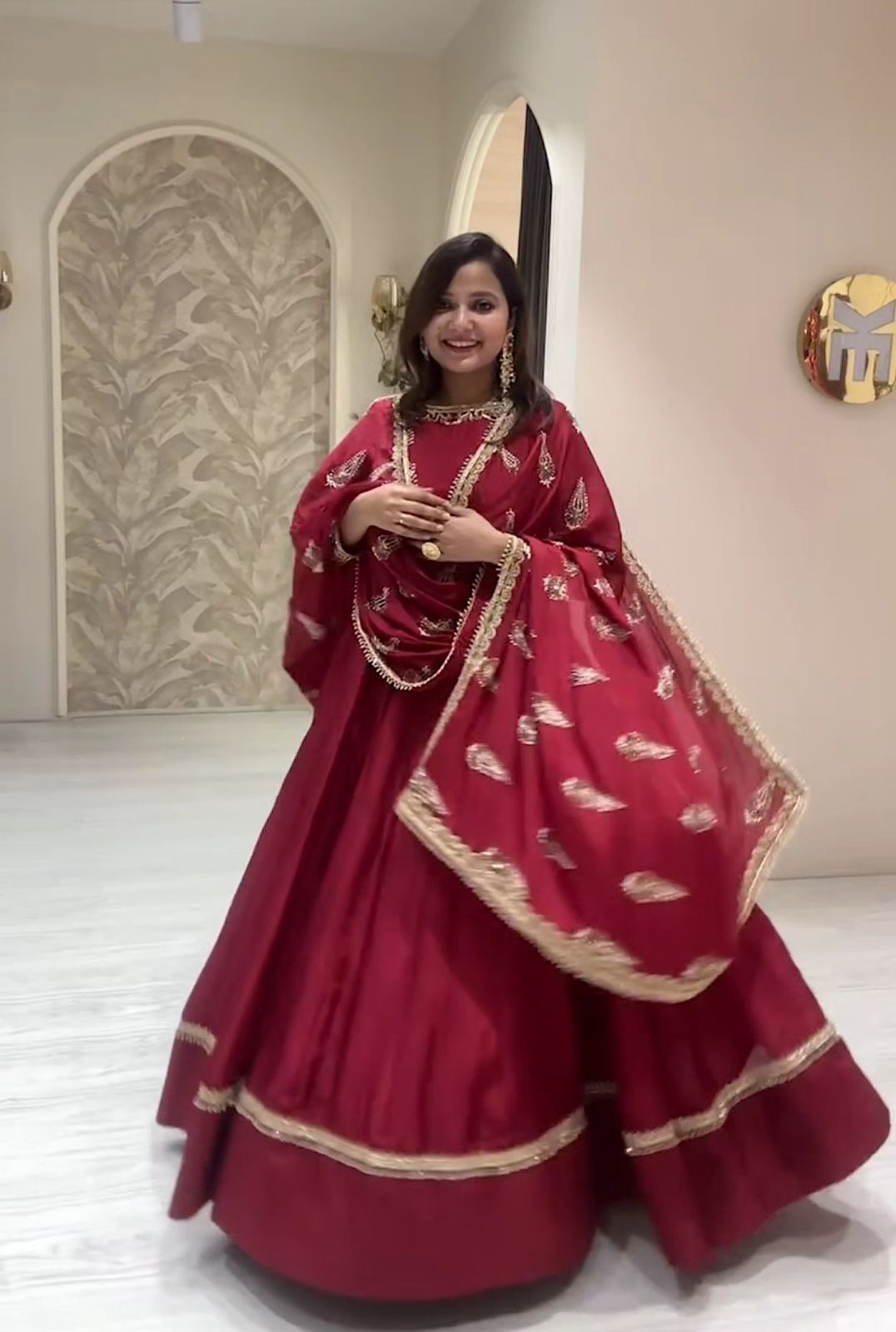 Fabulous Chinnon 5mm Sequence Work Red Color Gown