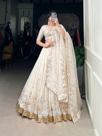 Fabulous Embroidery Work White Color Lehenga Choli