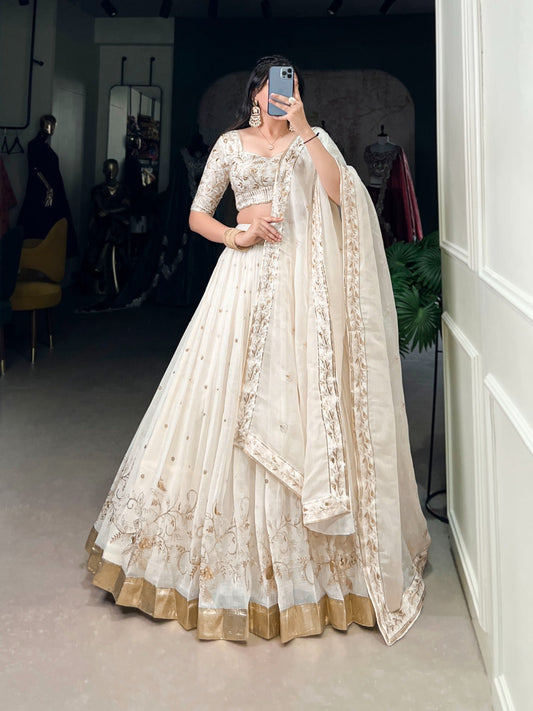 Fabulous Embroidery Work White Color Lehenga Choli