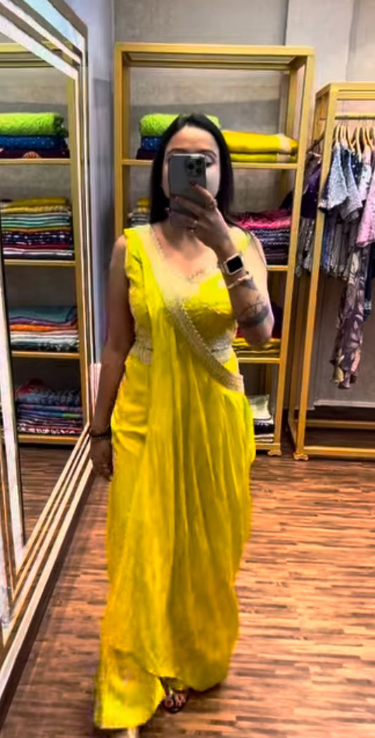 Function Wear Embroidery Work Yellow Color Palazzo Set