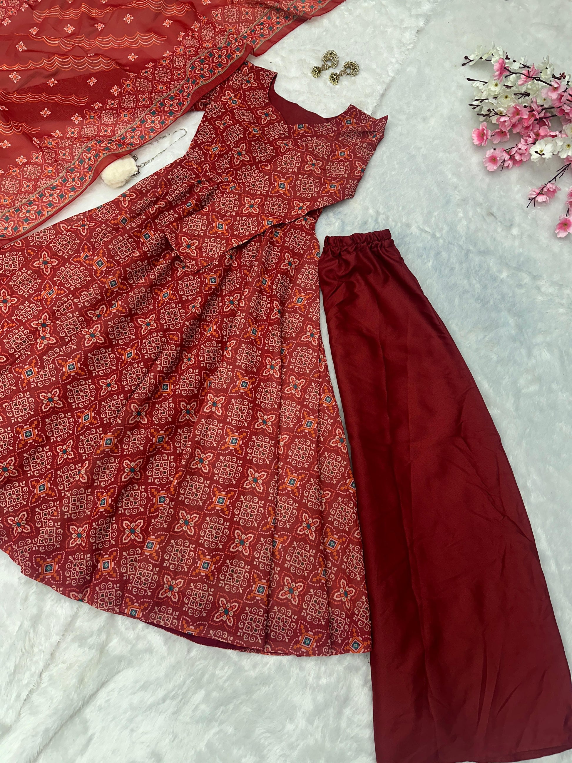 Stylish Soft Cotton Red Color Gown